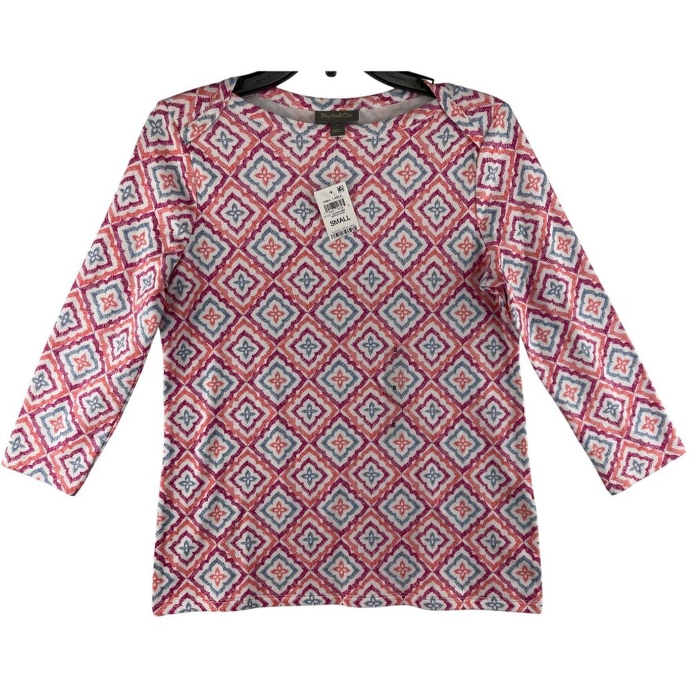 Style&Co. Womens Small Pima Cotton Shirt 3/4 Sleeve